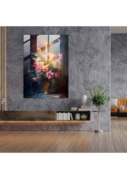 Cam Sanatı Buket ve Mum - Mum, Duvar Süslemesi, Mum, Modern Sanat, 30 x 45 cm modelleri