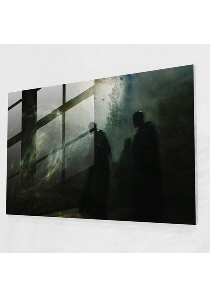 Caravaggio Tarzı Ev Dekorasyonu - Karanlık Odada Dini Figürler - Caravaggio, Ev Dekorasyonu, Cam Baskı, Dramatik Aydınlatma, 45 x 30 cm