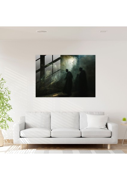 Caravaggio Tarzı Ev Dekorasyonu - Karanlık Odada Dini Figürler - Caravaggio, Ev Dekorasyonu, Cam Baskı, Dramatik Aydınlatma, 45 x 30 cm