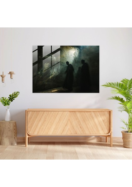 Caravaggio Tarzı Ev Dekorasyonu - Karanlık Odada Dini Figürler - Caravaggio, Ev Dekorasyonu, Cam Baskı, Dramatik Aydınlatma, 45 x 30 cm