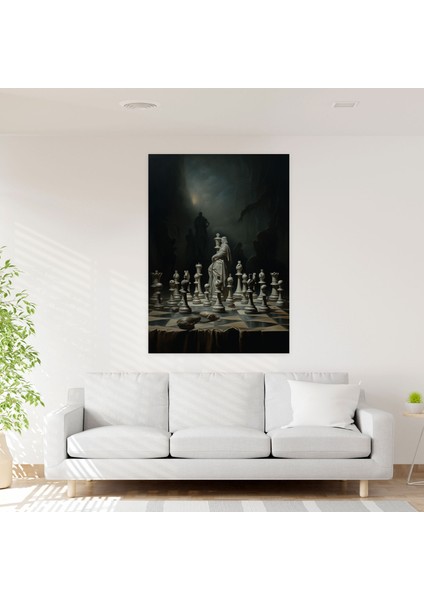 Satranç Duvar Süslemesi - Satranç, Kanvas Tablo, Duvar Süslemesi, Antik Renk Paleti, 30 x 50 cm