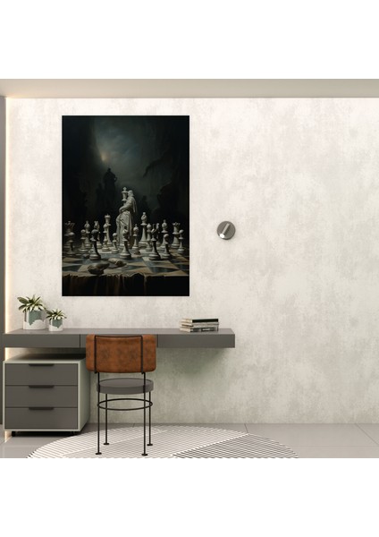 Satranç Duvar Süslemesi - Satranç, Kanvas Tablo, Duvar Süslemesi, Antik Renk Paleti, 30 x 50 cm