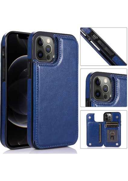 IPhone 12 Için Cüzdan Durumda Pro Max Çift Manyetik Toka Kart Yuvaları Pu (Yurt Dışından)