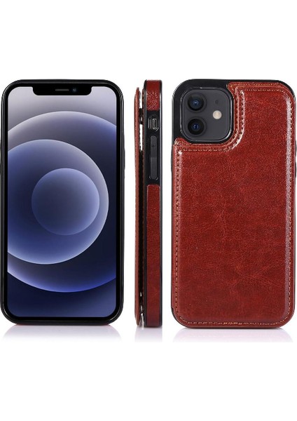 Kart Tutucu Çift Manyetik ile IPhone 12 Mini Kickstand Için Cüzdan Kılıf (Yurt Dışından) modelleri