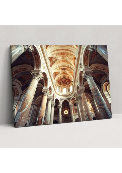 Romanesk Katedral Içi Kanvas Tablo - Klasisizm, Romanesk Mimari, Duvar Sanatı, Klasisizm, 50 x 30 cm