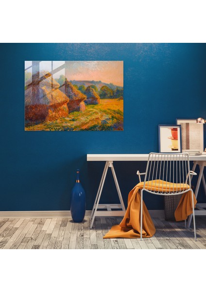 Claude Monet Duvar Dekorasyonu - Saman Yığını Üzerinde Altın Işık Tablosu - Claude Monet, Claude Monet, Ev Dekorasyonu, Modern Sanat, 45 x 30 cm modelleri