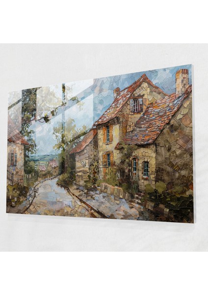 Claude Monet Büyüleyici Fransız Köyü Cam Sanatı - Claude Monet, Cam Sanatı, Cam Baskı, Duvar Süslemesi, 45 x 30 cm