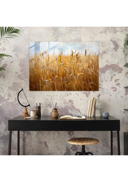 Claude Monet Cam Sanatı - Buğday Tarlası - Claude Monet, Ev Dekorasyonu, Cam Sanatı, Duvar Dekorasyonu, 45 x 30 cm modelleri