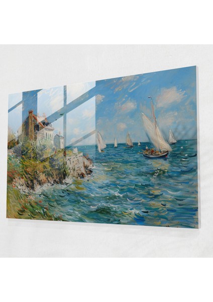 Claude Monet Duvar Dekorasyonu - Deniz Manzarası - Claude Monet, Manzara, Cam Duvar Sanatı, Ev Dekorasyonu, 45 x 30 cm