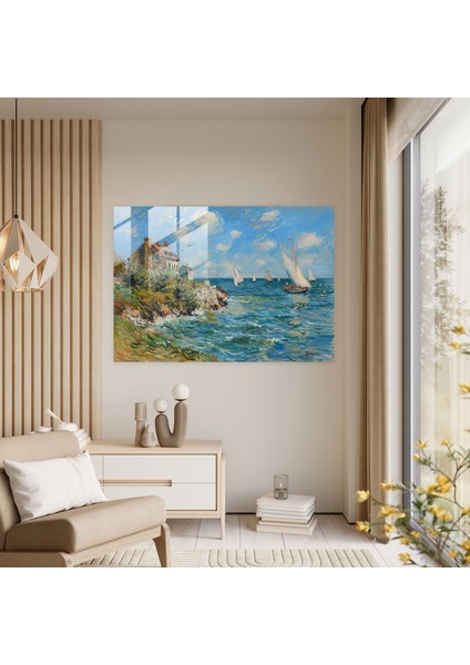 Claude Monet Duvar Dekorasyonu - Deniz Manzarası - Claude Monet, Manzara, Cam Duvar Sanatı, Ev Dekorasyonu, 45 x 30 cm