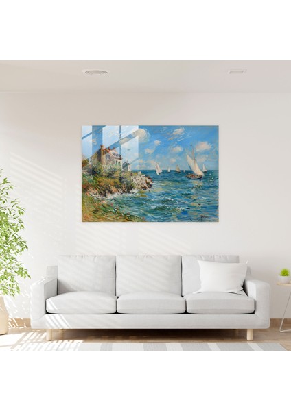 Claude Monet Duvar Dekorasyonu - Deniz Manzarası - Claude Monet, Manzara, Cam Duvar Sanatı, Ev Dekorasyonu, 45 x 30 cm