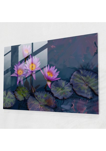 Claude Monet Cam Baskı - Mor Nilüferler Cam Duvar Tablosu - Claude Monet, Ev Dekorasyonu, Claude Monet, Duvar Dekorasyonu, 45 x 30 cm