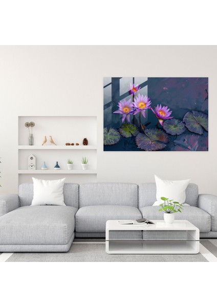 Claude Monet Cam Baskı - Mor Nilüferler Cam Duvar Tablosu - Claude Monet, Ev Dekorasyonu, Claude Monet, Duvar Dekorasyonu, 45 x 30 cm fiyatları