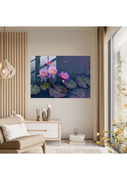 Claude Monet Cam Baskı - Mor Nilüferler Cam Duvar Tablosu - Claude Monet, Ev Dekorasyonu, Claude Monet, Duvar Dekorasyonu, 45 x 30 cm modelleri