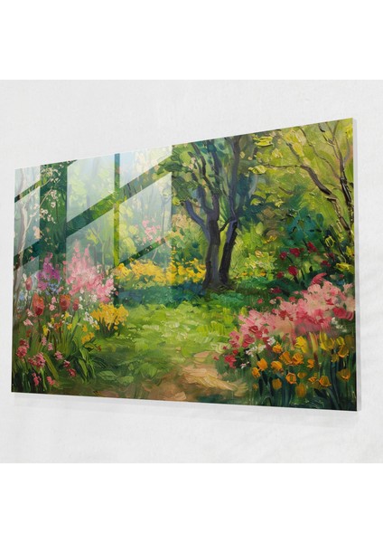 Claude Monet Bahar Bahçesi Cam Baskı - Claude Monet, Duvar Dekorasyonu, Bahar Bahçesi, Cam Sanatı, 45 x 30 cm