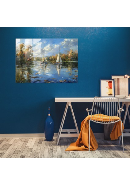Claude Monet Cam Duvar Sanatı Gölde Yelkenli - Claude Monet, Cam Duvar Sanatı, Duvar Dekorasyonu, Modern Sanat, 45 x 30 cm fiyatları