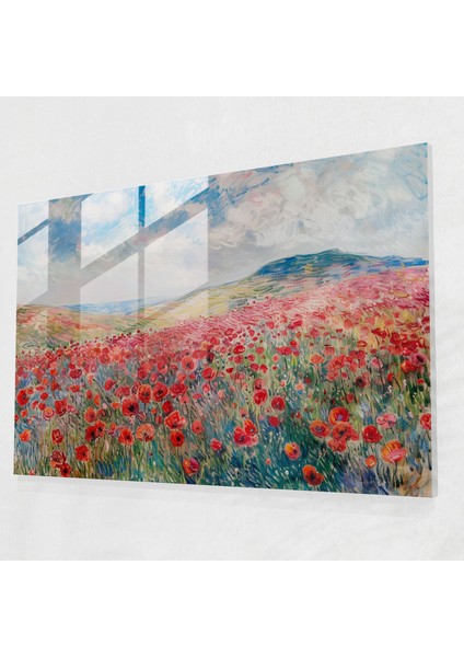 Haşhaş Tarlası Claude Monet Cam Baskı - Claude Monet, Modern Sanat, Cam Duvar Sanatı, Duvar Dekorasyonu, 45 x 30 cm