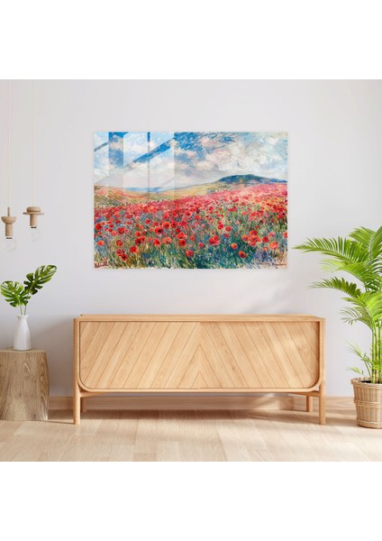 Haşhaş Tarlası Claude Monet Cam Baskı - Claude Monet, Modern Sanat, Cam Duvar Sanatı, Duvar Dekorasyonu, 45 x 30 cm modelleri