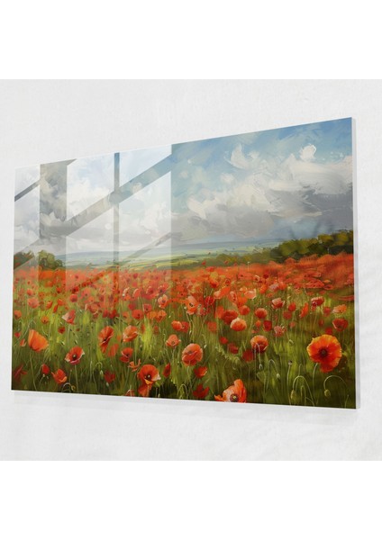 Empresyonist Gelincik Tarlası Cam Baskı - Claude Monet, Cam Duvar Sanatı, Modern Sanat, Ev Dekorasyonu, 45 x 30 cm