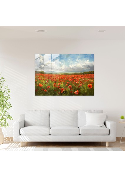 Empresyonist Gelincik Tarlası Cam Baskı - Claude Monet, Cam Duvar Sanatı, Modern Sanat, Ev Dekorasyonu, 45 x 30 cm modelleri