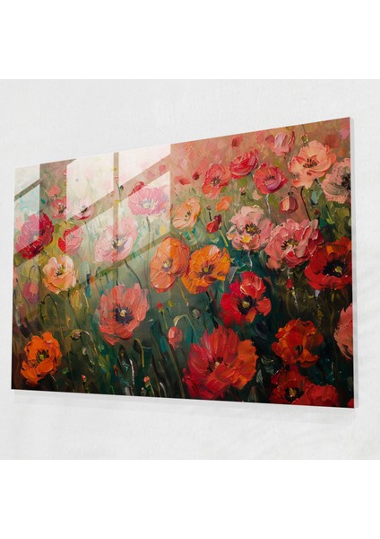 Claude Monet Gelincik Tarlası Cam Duvar Sanatı - Claude Monet, Cam Sanatı, Ev Dekorasyonu, Claude Monet, 45 x 30 cm