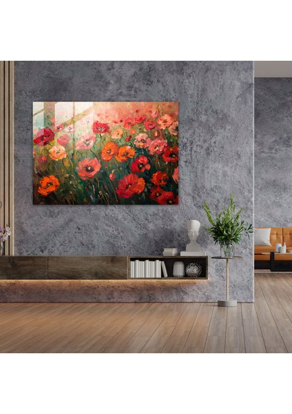 Claude Monet Gelincik Tarlası Cam Duvar Sanatı - Claude Monet, Cam Sanatı, Ev Dekorasyonu, Claude Monet, 45 x 30 cm modelleri