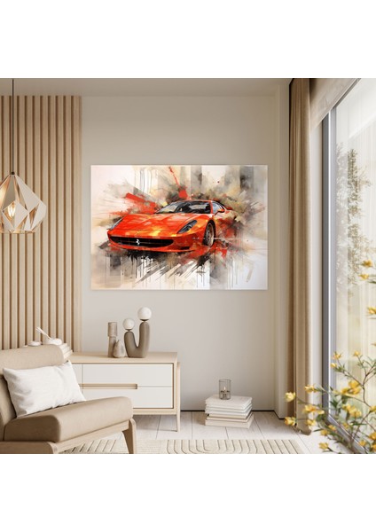 Ferrari Kanvas Tablo - Ferrari, Karma Teknik Sanat Çalışması, Ferrari Kanvas Tablo, Duvar Dekorasyonu, 50X30