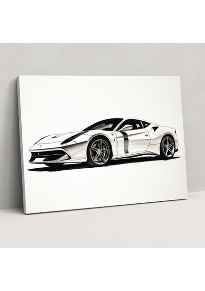 Ferrari Minimalist Duvar Sanatı - Ferrari, Ev Dekorasyonu, Temiz Çizgiler, Minimalist Siyah Beyaz Eskiz, 50 x 30 cm