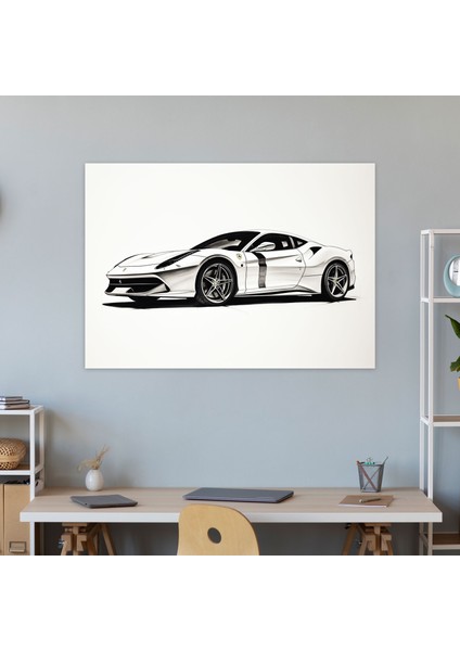 Ferrari Minimalist Duvar Sanatı - Ferrari, Ev Dekorasyonu, Temiz Çizgiler, Minimalist Siyah Beyaz Eskiz, 50 x 30 cm fiyatları