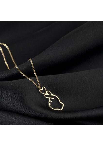 925 Ayar Gümüş Kore Parmak Kalp Seni Seviyorum Kolye Özel Tasarım