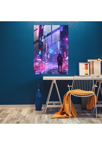Fütürizm Sanat Tarzı Cam Sanatı - Fütürizm, Fütüristik Robot, Neon Işıklı, Fütürizm Sanat Tarzı, 50 x 70 cm fiyatları