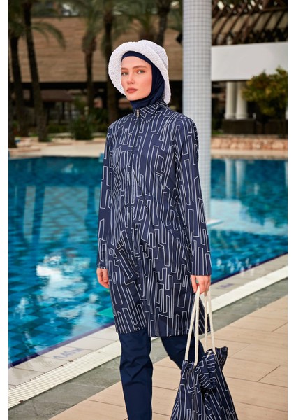 Desenli Tam Kapalı Tesettür Mayo R2402