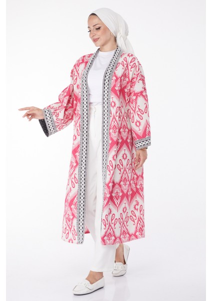 Düz Orta Kadın Fuşya Desenli Kimono - 13231