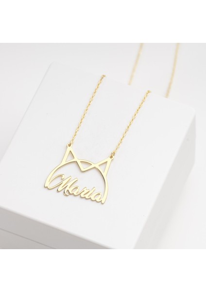 925 Ayar Gümüş Kedi Figürlü Isim Kolye Özel Tasarım modelleri