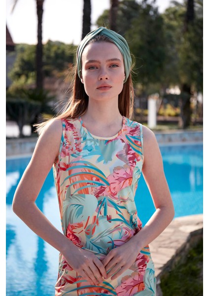 Likralı Mint Taytlı Yarı Kapalı Mayo M2454 indirimleri