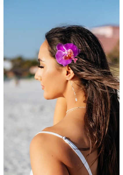 2 Adet Aloha Orkide Çiçeği Floral Pens Toka