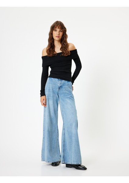 Triko Omzu Açık Kazak Kat Detaylı Fitilli Uzun Kollu fiyatları