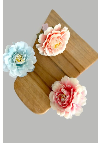 3 Adet Kumaş Pastel Renklerde Çiçek Pens Toka 5 cm