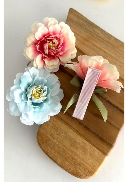 3 Adet Kumaş Pastel Renklerde Çiçek Pens Toka 5 cm