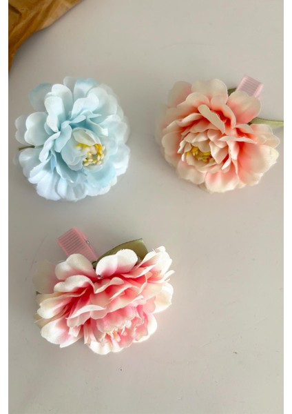 3 Adet Kumaş Pastel Renklerde Çiçek Pens Toka 5 cm