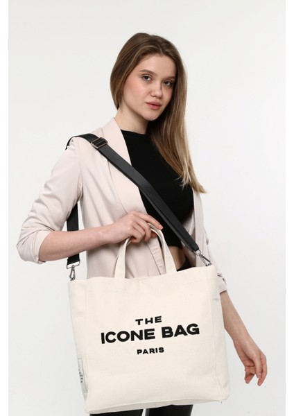Bej The İcone Bag Bag Paris Işlemeli Tote Kadın Kol Çantası ve Omuz Çantası fiyatları