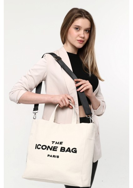 Bej The İcone Bag Bag Paris Işlemeli Tote Kadın Kol Çantası ve Omuz Çantası modelleri