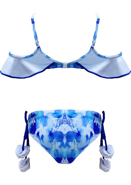 Halter Yaka Fırfırlı Yıldız Baskılı Ponpon Detaylı 50UV Kız Çocuk Bikini Takımı BY NESSI BYRD fiyatları