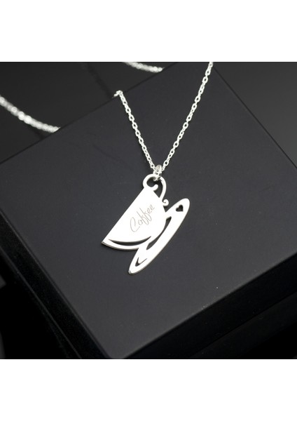 925 Ayar Gümüş Kahve Fincanı Isim Kolye Özel Tasarım