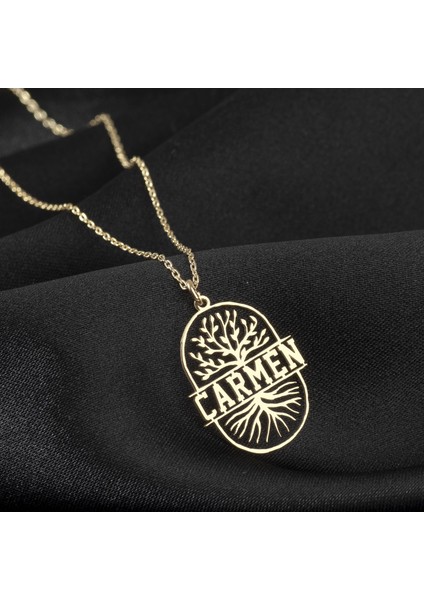 Kadın 925 Ayar Gümüş Ağaç Figürlü Isim Kolye Özel Tasarım