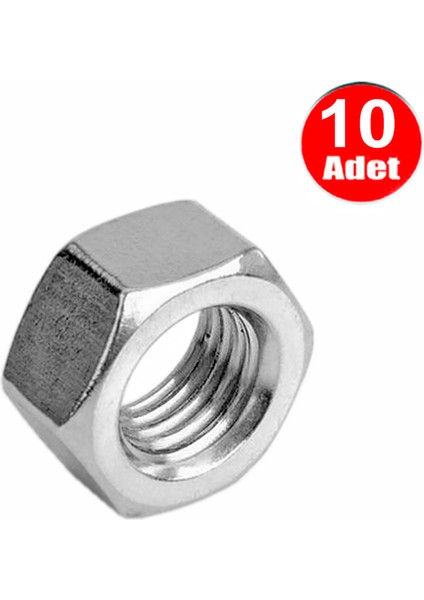 M12 Somun Dın 934 Beyaz Galvanizli Somun - 10 Adet