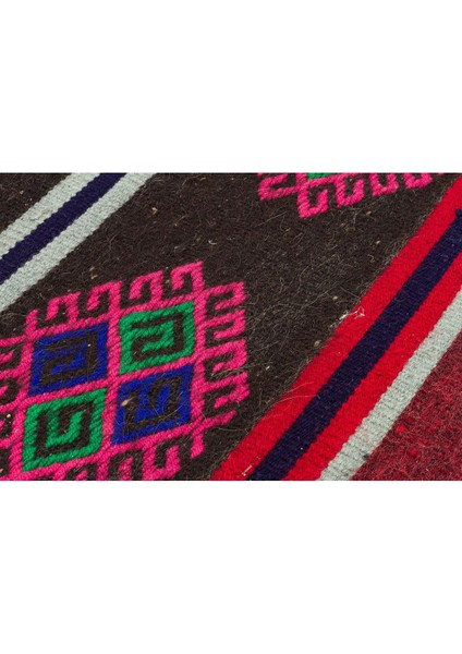 El Dokuma Çok Renkli Çiçekli Desen Vintage Kilim