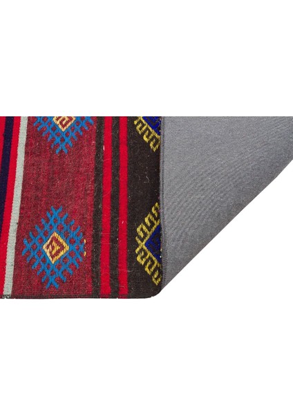 El Dokuma Çok Renkli Çiçekli Desen Vintage Kilim