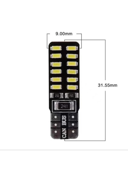 T10 Dipsiz (10 Adet) W5W 24 Ledli Canbus Beyaz Park Plaka Ampulü