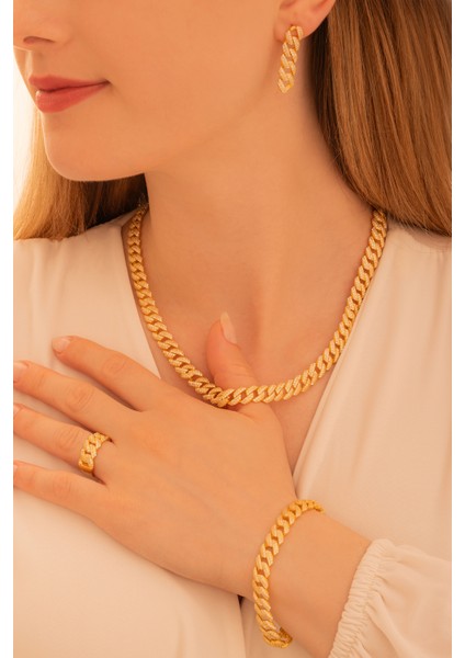 Kadın Gümüş Set - 22 Ayar Gerçek Altın Kaplama (Kararmaz) Taşlı Gurmet Model Gümüş Set fiyatları